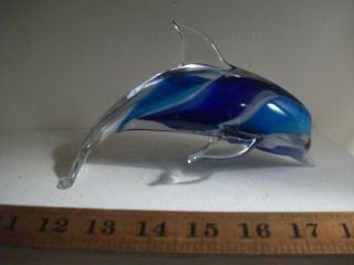 Vintage Murano Sommerso Art Glass Dolphin Figurine Paperweight 18 Cm