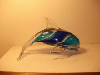 VINTAGE MURANO SOMMERSO ART GLASS DOLPHIN FIGURINE PAPERWEIGHT 18 cm 3