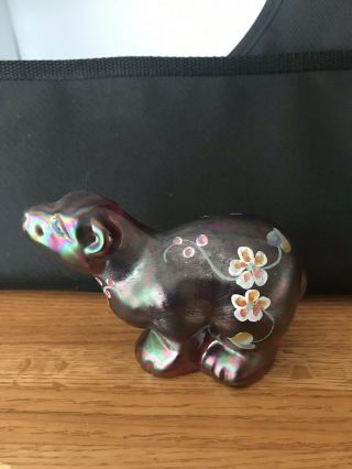 Fenton Iridescent Ruby Red Hand Painted Polar Bear Signed
