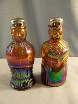 Set Of Imperial Amber Carnival Glass Maid & Butler Salt & Pepper Shakers