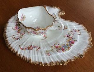 Rare Hand Painted H & Co Hammersley Oyster Clam Shell Shaped Cup & Saucer 1890’s