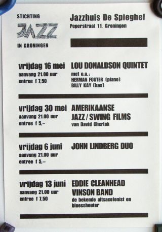 Jazz Poster: Lou Donaldson,  Cleanhead At Jazzhuis De Spieghel,  Groningen 1980