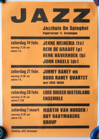Jazz Poster: Jimmy Raney,  Jenne Meinema - Jazzhuis De Spieghel,  Groningen,  1981