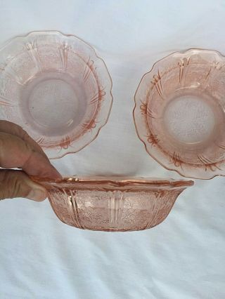 3 Jeanette Pink Cherry Blossom Depression Glass 5 7/8 " Cereal Bowls