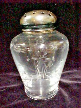 Antique Hawkes Aquila Abp Crystal Glass Sterling Silver Muffineer Sugar Shaker