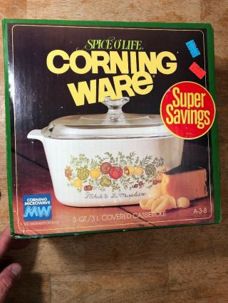 Old Stock Open Box Corning Ware Spice Of Life 3qt Casserole W/Pyrex 7