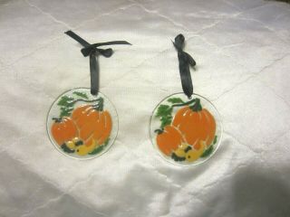 Peggy Karr Fused Art Glass Pumpkins Gourds Halloween Thanksgiving 1 Ornament NR 2