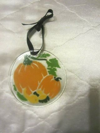 Peggy Karr Fused Art Glass Pumpkins Gourds Halloween Thanksgiving 1 Ornament NR 5