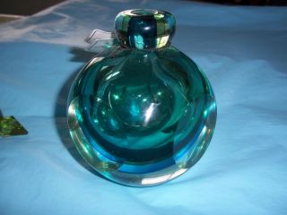 Murano Sommerso Modern Style Green Blue Fifth Avenue Crystal Art Glass Vase Nwt
