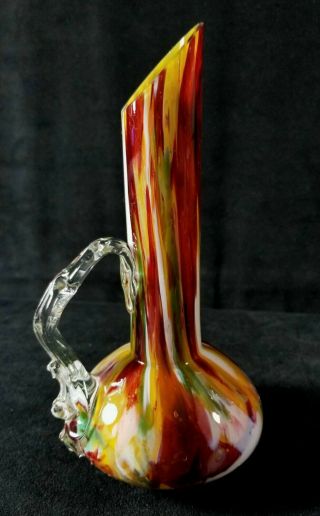 Vintage Midcentury Murano Italian Pitcher Or Vase Multicolor Glass 7.  5 Inch Exc