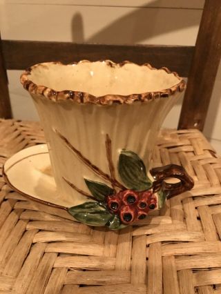 Vintage Mccoy Holly Berry Art Pottery Planter Flower Pot - Hard To Find