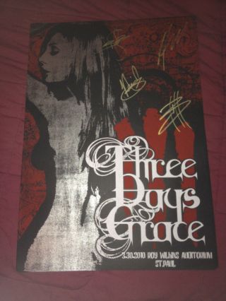 Three Days Grace Signed Tour Poster Autograph 3dg Adam Gontier Cd St.  Paul Human