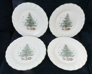 Set Of 4 Nikko " Happy Holidays " 10 3/4 Christmas Tree Dinner Plates -