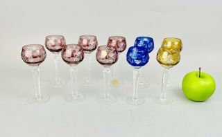8 Bohemian Multi - Color Cut To Clear Cordial Glasses