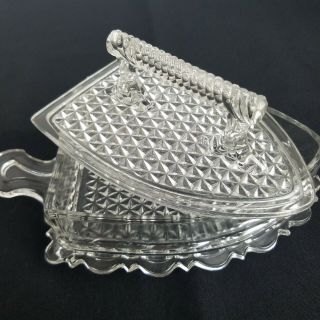 Vintage 40s Glass Iron Candy Butter Dish Lid L G Wright Clear Pressed Footed 4