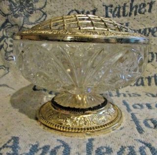 Vintage Crystal Rose Bowl - Floral Crystal & Silver Plated Rose Bowl With Grille