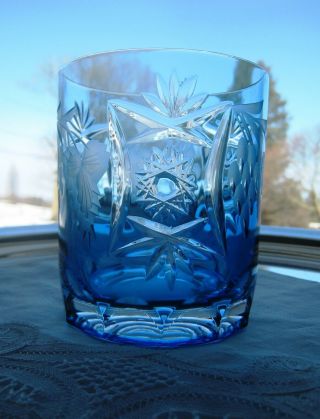 Nachtmann Bohemian Aqua Cut To Clear.  One 3 1/2 " Old Fashioned Glass.  Traube