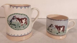 Nicholas Mosse Pottery Cylinder Jug & Mug Landscape Pattern With Cow