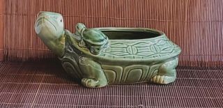 Vintage Ceramic Mommy Turtle With Hatchling Garden Planter Fish Bowl Sculpture