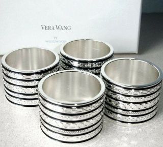 Vera Wang Wedgwood With Love Noir Napkin Rings 4 Pc Black Enamel Silverplate