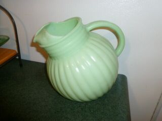 Jadite Titled Ball Ribbed Water Pitcher