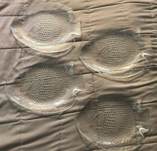 Arcoroc France Clear Glass Embossed Fish Plates Platters Set Of 4