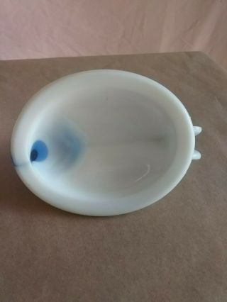 Fenton Art Glass Milk Glass Covered Chicken / Hen On Nest With Cobalt Head 5