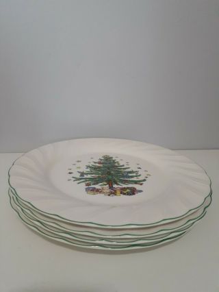 Set Of 4 Nikko Happy Holidays Dinner Plates 10.  5 " Christmas Tree Swirl