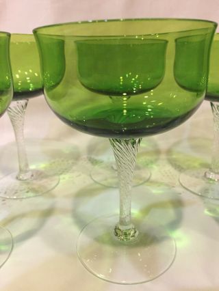 6 Crystal Stemmed Green Sherbet/wine Glass Goblets