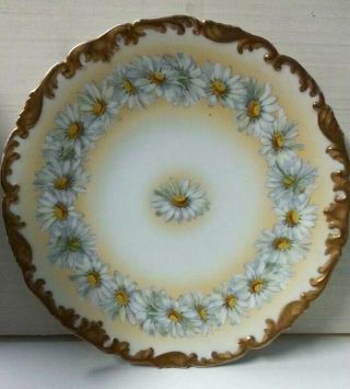 Vintage Limoges T&v France Depose Hand Painted Daisies Plate 8 " Round Gold Trim