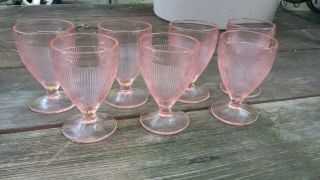 Set Of 7 Jeannette Pink Homespun Depression Glass Juice Glasses 4 "