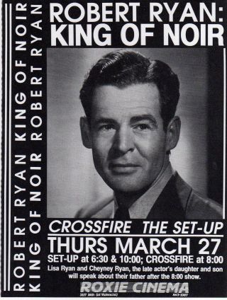 Robert Ryan: King Of Noir Roxie Cinema Poster Mar 27,  1997 Crossfire,  The Set - Up