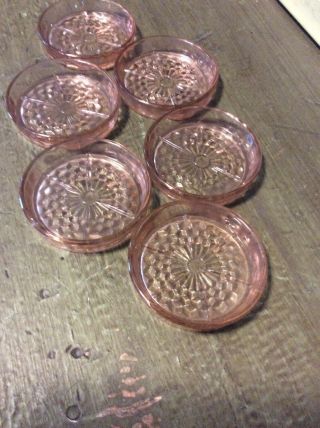 SeT Of 6 ANCHOR HOCKING PINK MISS AMERICA GLASS COASTERS DEPRESSION GLASS 2