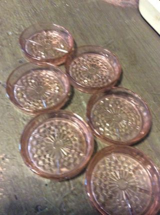 SeT Of 6 ANCHOR HOCKING PINK MISS AMERICA GLASS COASTERS DEPRESSION GLASS 3