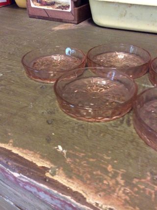 SeT Of 6 ANCHOR HOCKING PINK MISS AMERICA GLASS COASTERS DEPRESSION GLASS 4