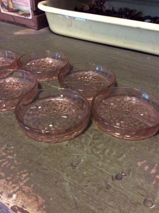 SeT Of 6 ANCHOR HOCKING PINK MISS AMERICA GLASS COASTERS DEPRESSION GLASS 5