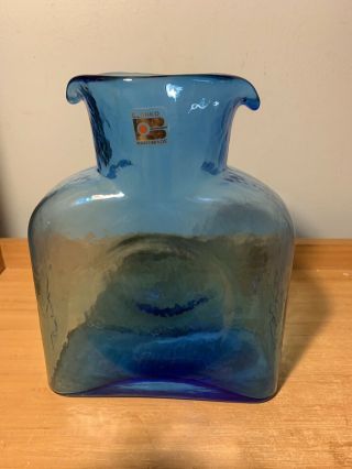 Blenko Art Glass Sky Blue Square Double Spout Water Bottle Carafe Pitcher