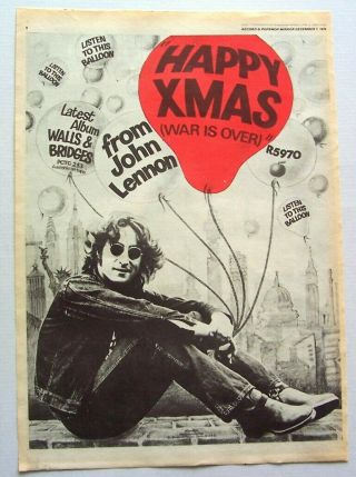 John Lennon 1974 Poster Advert Happy Xmas Christmas Walls And Bridges Apple