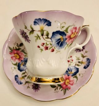 Royal Albert - Teacup & Saucer Stunning Purple With Morning Glories,  Daisies