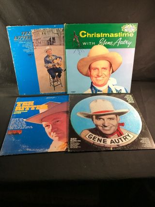 4 Vintage Western Music Vinyl Albums 33 1/3 Rpm Tex Ritter And Gene Autry