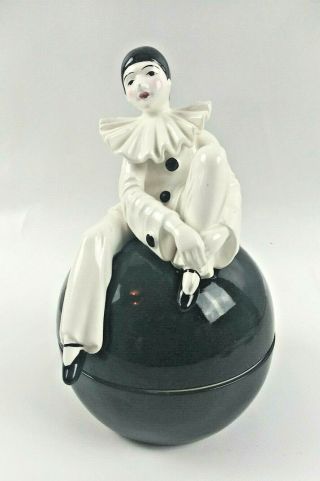 Harlequin Pierrot Clown Mime Dresser Box Trinket Box 8.  5 "