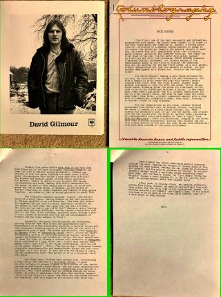 David Gilmour 1978 Us Press Release And 8x10 Photo Pink Floyd Dark Side Wish You