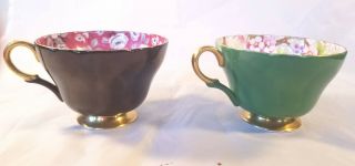 Pair Shelley China Henley Teacups Tea Cups Floral Chintz Inside Solid Out Mt