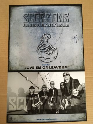Scorpions Rare 2004 Promo Poster For Unbreakable Cd Never Displayed 11x17 Usa