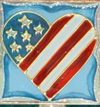 Patriotic American Flag Heart Night Light Stain Art Glass Usa Decor Gift