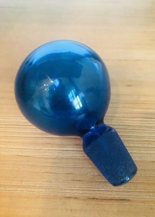 Vintage Mid Century Blenko Blue Glass Bubble Ball Stopper For Decanter