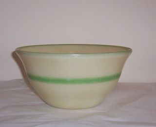 Vintage Mckee Glass Cream Colored Mixing Bowl W/ Green Stripe & Rim - Mck Mark