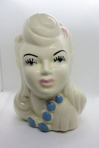 Vintage Porcelain Glamour Girl Lady Head Vase Planter Chunky Necklace