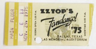 Zz Top Ticket Stub November 29,  1975 Memorial Auditorium Dallas Tx Fandango Tour