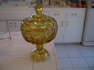 Vintage Le Smith Moon And Stars Amber Gold Glass Covered Pedestal Candy Dish
